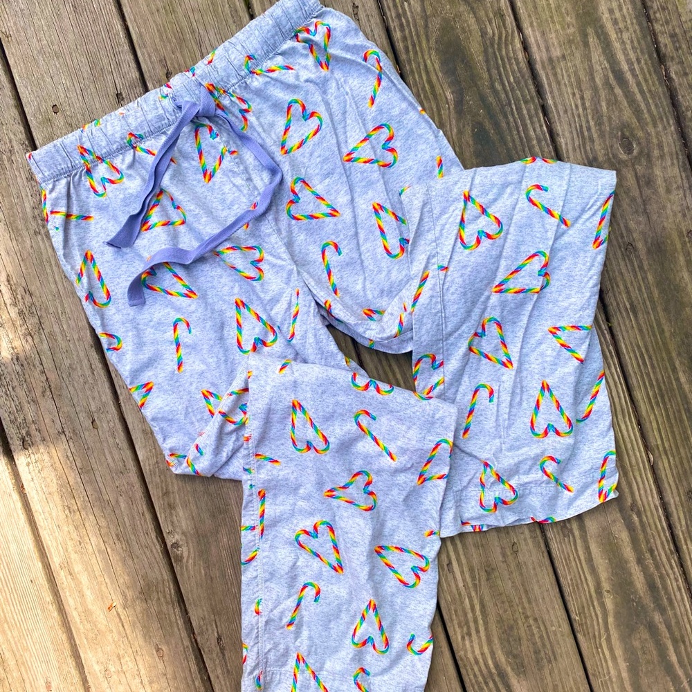Rainbow Candy Cane Heart Pajama Bottoms